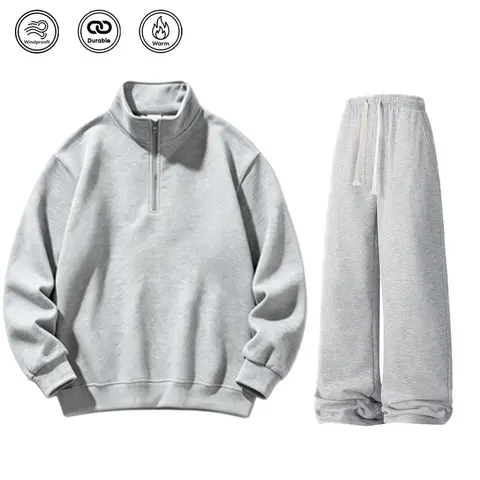 Men's 2-Piece Fitted Fleece-Lined Half-Zip Stand Collar Hoodie & Sweatpants Set, Relaxed Fit Athletic Essential Tracksuit for Autumn Winter Casual Gym Training, Back to School Outfit