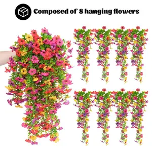 8 PCS Faux Silk Daisy with Eucalyptus Leaves, Artificial Fake Hanging Flowers Plants for Outdoor Autumn Decoration,UV Resistant Look Real Long Trailing Vines for Outside Home Indoor Planter Porch Patio Balcony Yard Decor