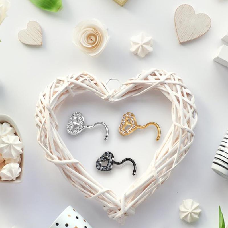 20G Nose Studs for Women 3PCS. Delicate Heart-shaped CZ Nose StudsHypoallergenic 316L Surgical Stainless Steel Piercing Jewelry. ou fter bodyjewelry bat  septum Gold Plated Small Hoop Earrings Set Trendy Sterling S faux  industrial cartilage tragus earrin