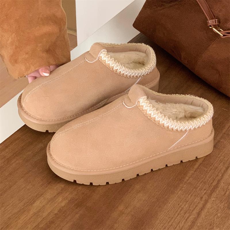 Fuzzy Platform Slip-on Slippers Women Men Suede Leather Ankle Boots for Indoor Outdoor Fall Winter Comfy House Shoes