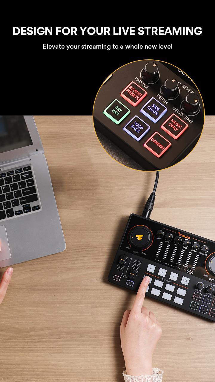 MAONO USB Audio Mixer and Interface For the XLR microphone, the Smartphone Comes with Noise Reduction, Adapter Cable, Bluetooth for Content Creation.