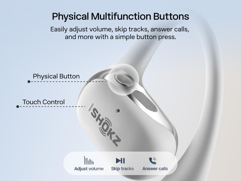 SHOKZ New OpenFit 2+ Open-Ear Headphones, Dolby Audio Enabled, Comfortable Earbuds with Soft Ear Hooks, 48H Playtime, IP55 Water-Resistant, USB-C Fast Charging, Wireless Charging