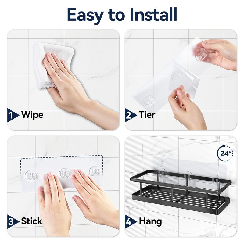 Transparent No-drill Storage Rack Hooks Strong Adhesives, for Shower Bathroom Caddies Kitchen Utensil Hook, Portable Durable Multifunctional Punch-free Wall Self Adhesive Storage Hook