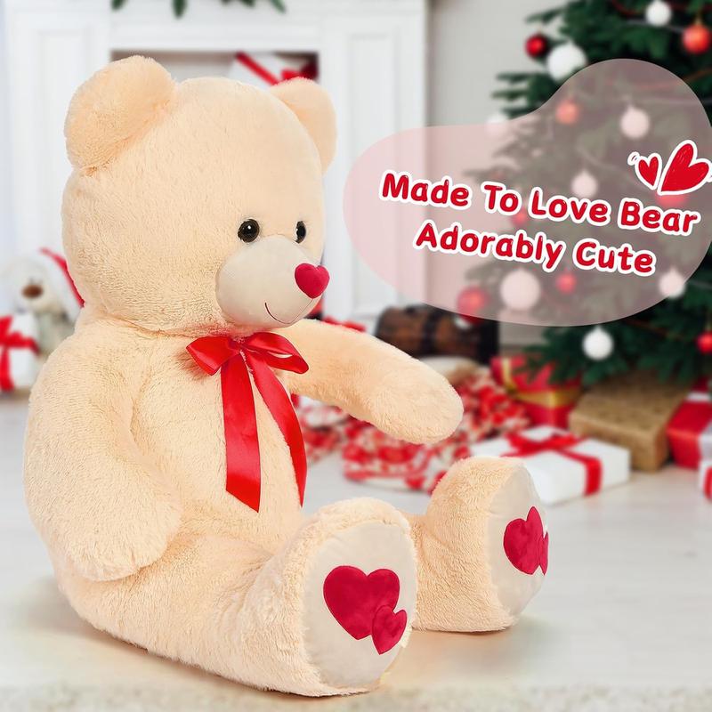 Tezituor Giant Teddy Bear Stuffed Animal 4ft - Big Teddy Bear with Love Red Heart - Large Stuffed Bear Plush Toys for Kid Christmas Birthday - Valentines Bear Gift for Girlfriend, Cream