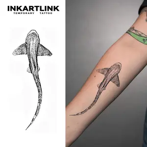 INKARTLINK [2 Sheets] Realistic Leopard Shark Temporary Tattoos, Minimalist Dotwork Ocean Life Stickers, Waterproof Forearm & Arm Fake Tattoo