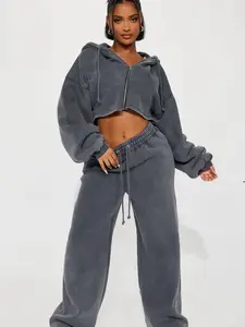 On The Go Fleece Pant Set - Charcoal