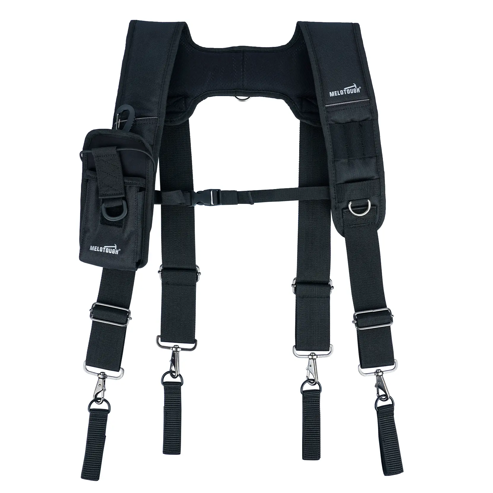 MELOTOUGH Heavy-Duty Tool Belt Suspenders for Big and Tall Men - Adjustable Padded, Construction-Focused Suspenders with Hooks, Pencil Holder Compatibility, Tape Measure Clip, Durability, Support for Farmers, Construction Tools, 4 Point Support Design