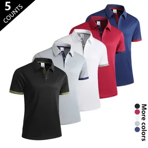 Men’s five-pack athletic polo shirts in a business-fashion style with contrast color at the placket and cuffs; breathable, sweat-wicking, skin-friendly, and non-claustrophobic even when sweaty. Suitable for friends’ gatherings, business meetings, outdoor