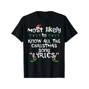 Christmas Song Lyrics T-Shirt - Likely to Know All The Xmas Carols Print, Casual Short Sleeve Round Neck Tee for Holiday Parties & Caroling Events, Music Lover Gift