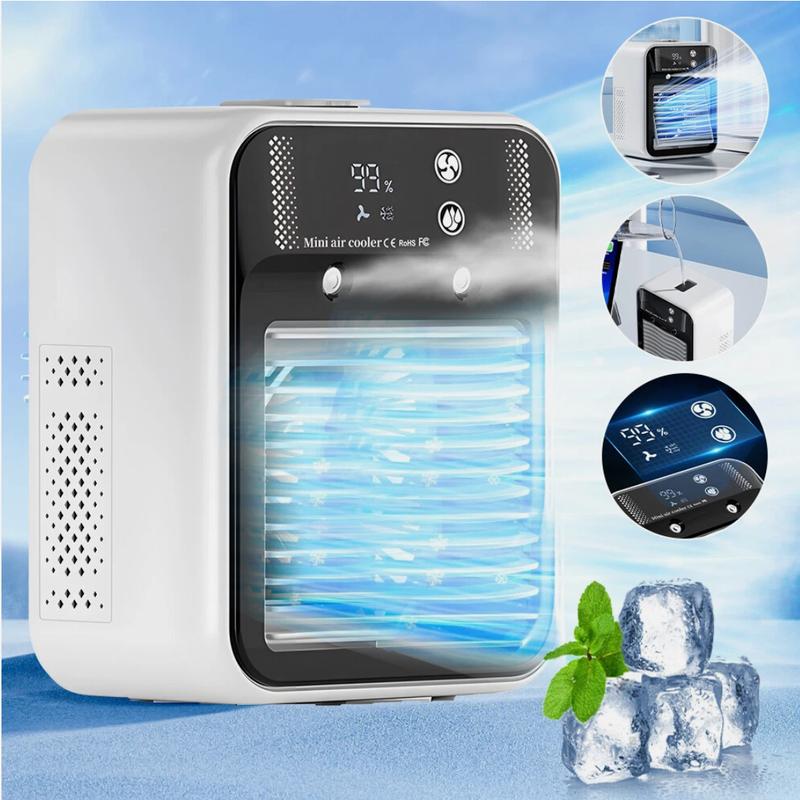 Energy Saving Portable Air Cooler Eco Friendly Evaporative Cooling Technology USB Powered 3 in 1 Air Conditioner Fan with Humidifier for Small Spaces Adjustable Cable