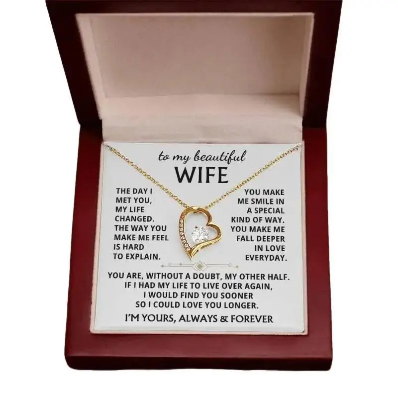 Jewelry To My Beautiful Wife - fall deeper in love everyday, Gift for Girlfriend, Valentines, Valentines Day Gift, Custom Bridal Gift, Gift for Her (Standard Box, 18k Yellow Gold Finish), Perfect for Birthday, Christmas, Graduation
