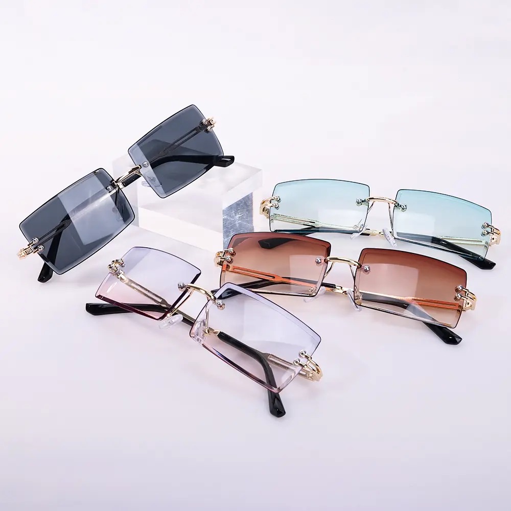 Unisex Square Frameless Metal-Frame Eyewear with Transparent Cutting Lenses, Men's Sunglasses for Casual Wear, Classic Frameless Look Accessories, Rimless Glasses, Square Shape