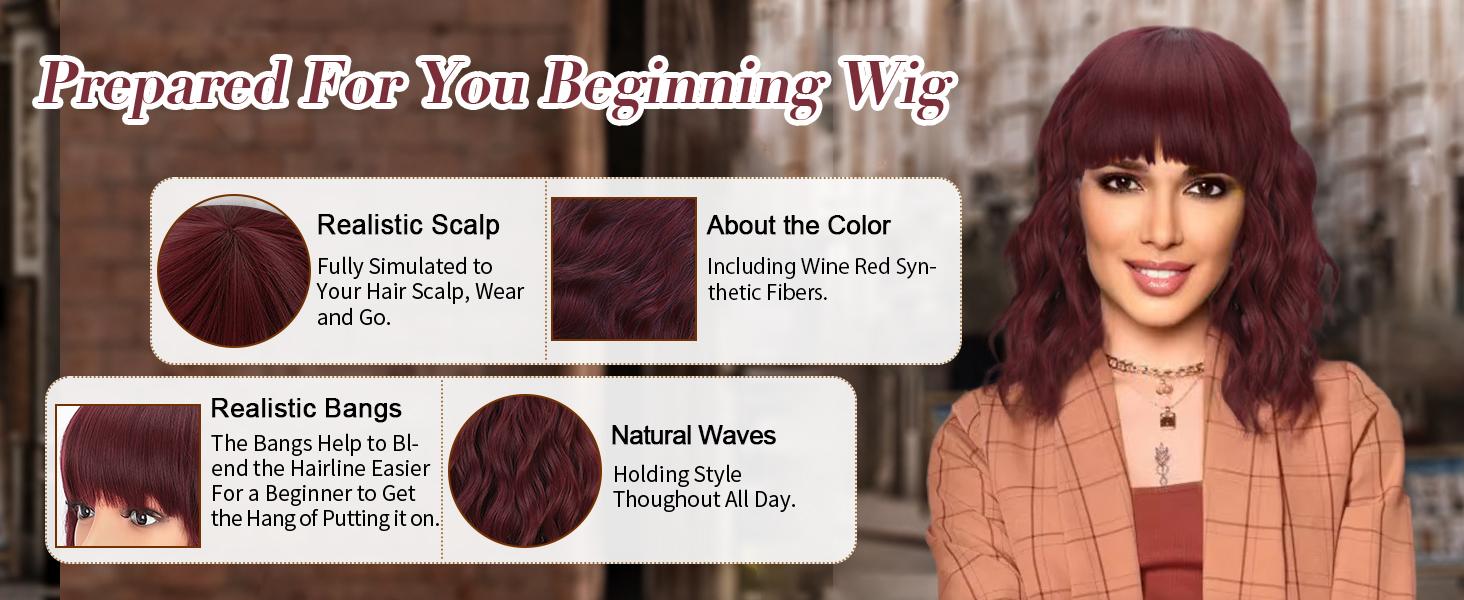 AISI HAIR Curly Bob Wig with Bangs Short Wavy Color Wigs for Women Bob Style Synthetic Heat Resistant Bob Wigs Easy To Wear Net Design