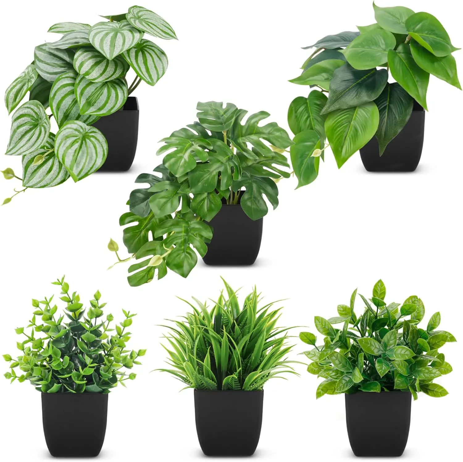 Der Rose 6-Pack Small Plastic Fake Plants in Black Pots - Nature Botanical Flower Arrangement Artificial Plants for Room, Home Office Desk Decor, summerwins Mid Year Sale,dorm essentials,dorm decor,dorm room decor