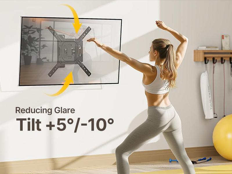 Full Motion TV Wall Mount for 13–95 Inch Flat & Curved TVs and Monitors, Swivel & Tilt Articulating Bracket, Holds up to 132 lbs, Perfect Center Design Adjustable