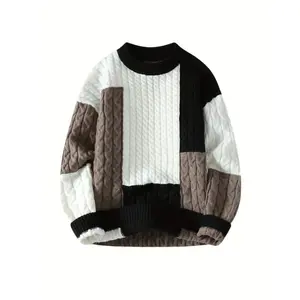 Fashion men's wear�� Mens Patchwork Sweater Color Block Knit Jumper Vintage Cable Knitted Pullover Sweater