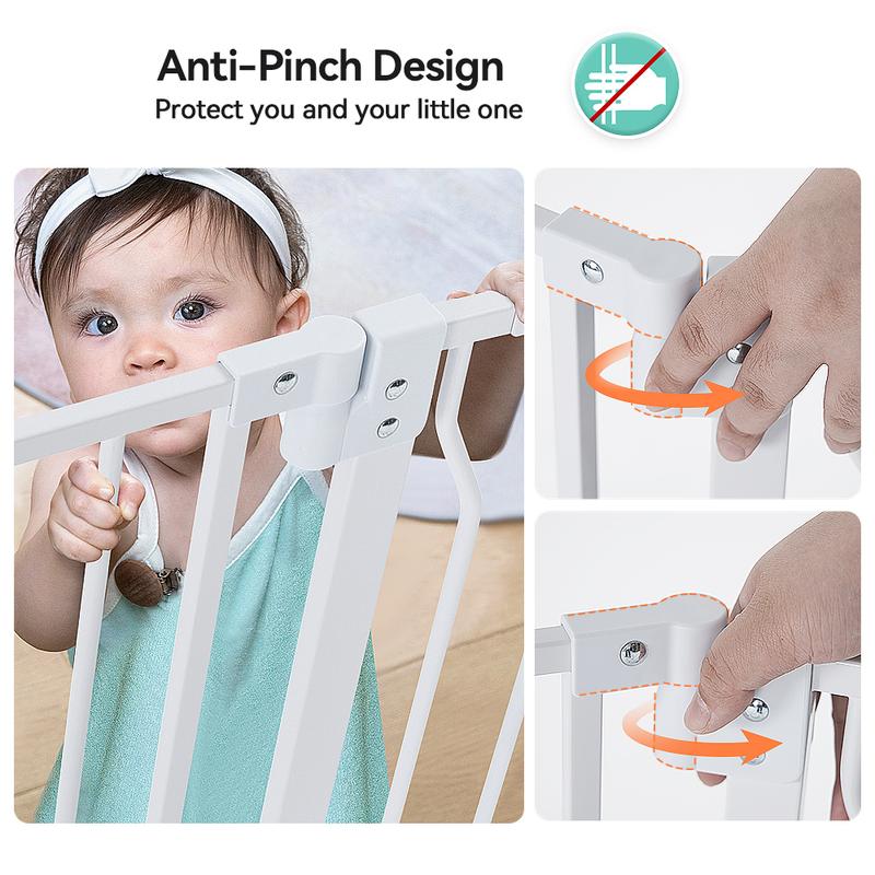 29.5-48.4" Baby Gate with Adjustable Cat Door,Extra Wide Metal Cat Gate for Stairs Doorways, Auto Close Dog Gate with Pet Door for House, Pressure Mounted Easy Walk Through (30" Tall, White)