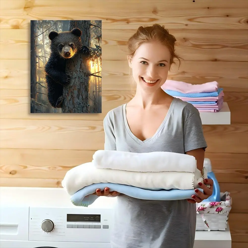 2D Flat, 2D Flat, 2D Flat A 12X16 Inch 2D Flat Canvas Featuring a Bear Climbing a Tree, Designed As Wall Art That Is Ready to Hang. This Vertical Painting Embodies a Nature Theme, Making It Suitable for Decorating Living Rooms, Bedrooms	