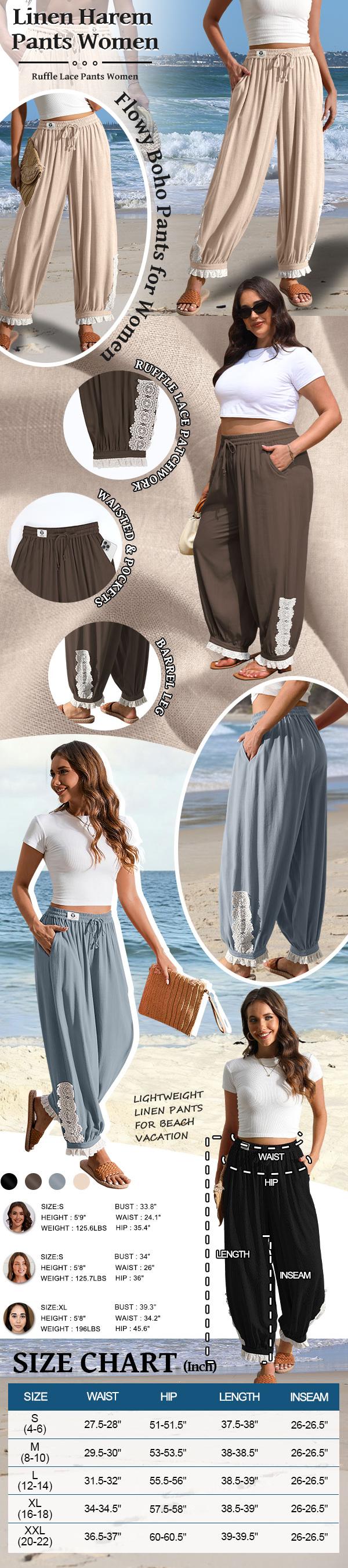 【SS26 Collection】TARSE Women’s Boho Linen Blend Harem Pants Loose with Lace Trim Casual Vintage Lantern Travel Drawstring Cropped Pants with Pockets 【SS26 Collection】TARSE Women’s Boho Linen Blend Harem Pants Loose with Lace Trim Casual Vintage Lantern Travel Drawstring Cropped Pants with Pockets