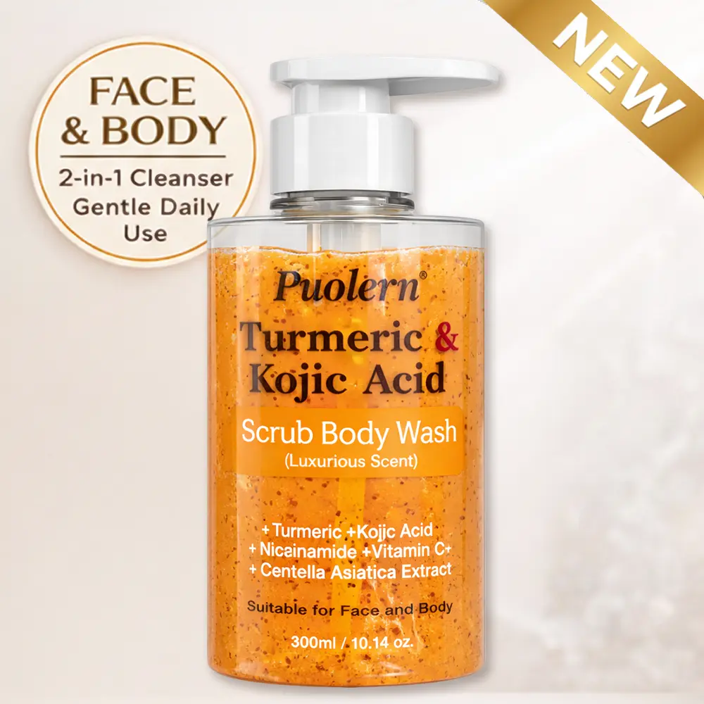 [NEW] Turmeric & Kojic Acid Scrub Body Wash for Face and Body, with Niacinamide, Vitamin C & Centella, Gentle Exfoliating Cleanser for Dull Skin, 300ml / 10.14 oz