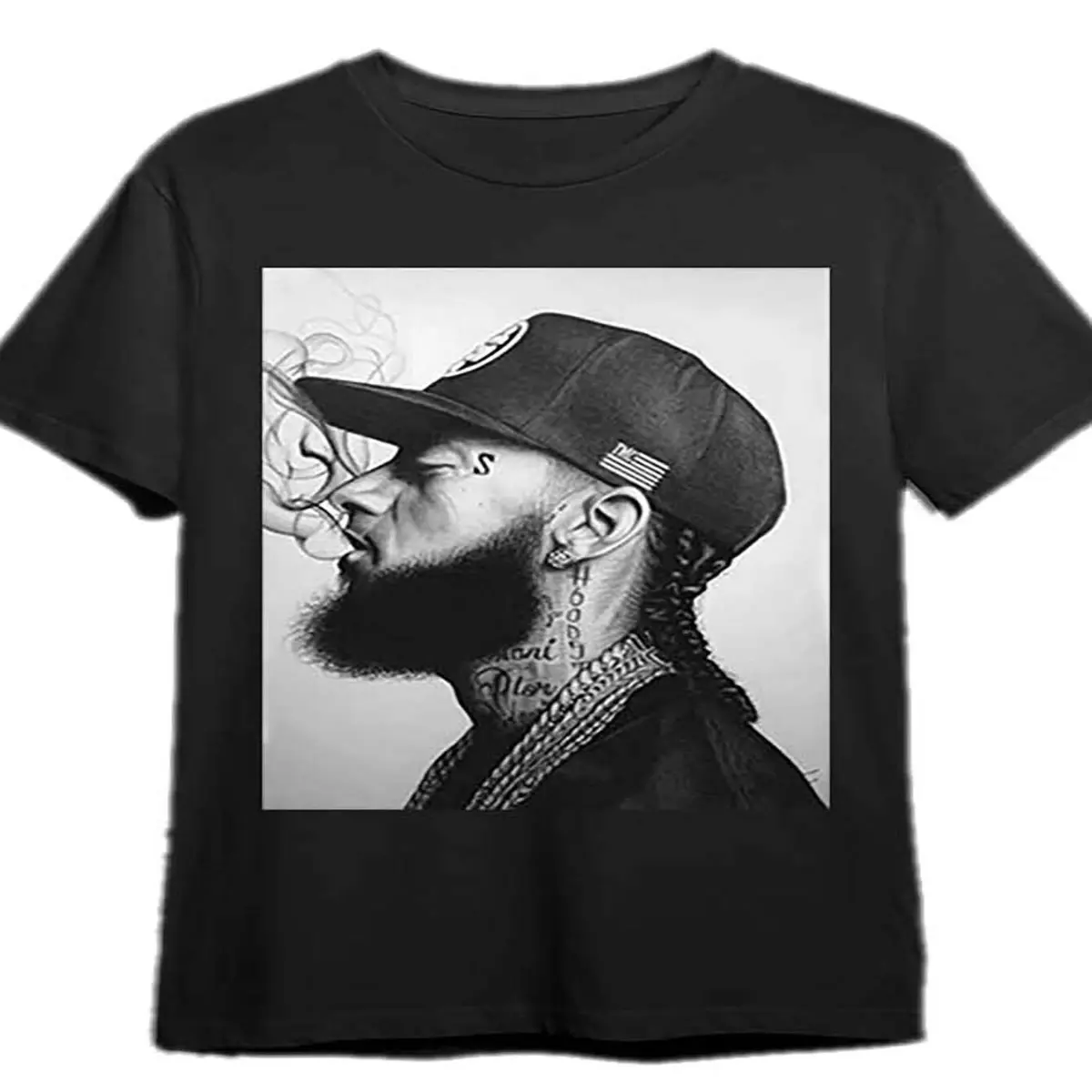 Men'S Black Cotton Pattern T-Shirt- Short Sleeve, Humorous Nipsey Print, 100% Cotton, Casual Summer T-Shirt, Machine Washable, Crew Neck, Slightly Stretchy Fabric