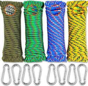 Wellmax Diamond Braided Polypropylene Rope 4 Pack 3/16 inch x 50ft Multi-Color UV Treated Weather Resistant for DIY Crafts & Outdoor Use