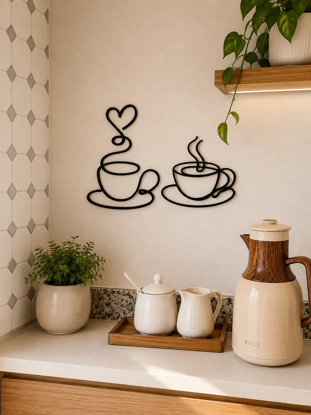 Minimalist Coffee Cup Decor – Modern Line Art for Kitchen & Coffee Bar