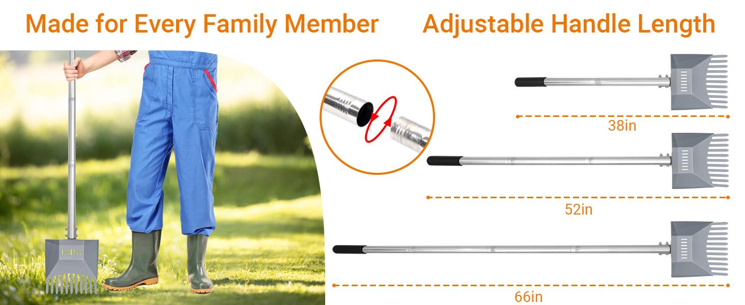 CKLT 66inch Tempered Spring Steel Scoop Heavy Duty Pooper Scooper Long Stainless Steel Handle Dog Pooper Scooper for Large Dogs Outdoor Pet Waste Removal Shovel