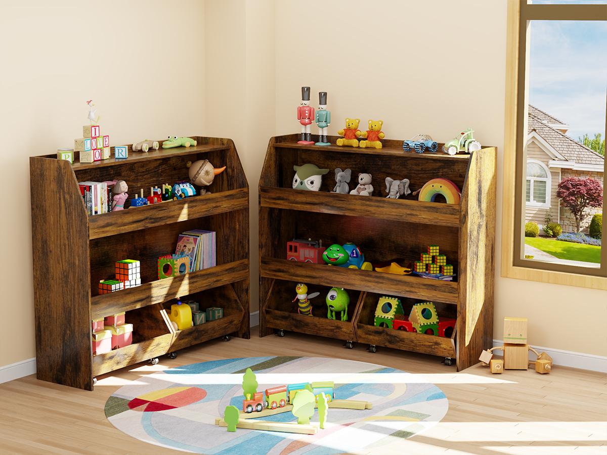 COZPAW Toy Storage Organizer, 2/3 Tier Montessori Shelf with Movable Bins, Toy Organizers Book Shelf for Kids Room, Playroom, Nursery