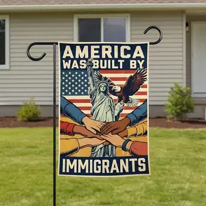America Was Built By Immigrants Garden Flag, Abolish ICE Flag, Protect Our Neighbors Flag, Progressive Social Justice Yard Decor