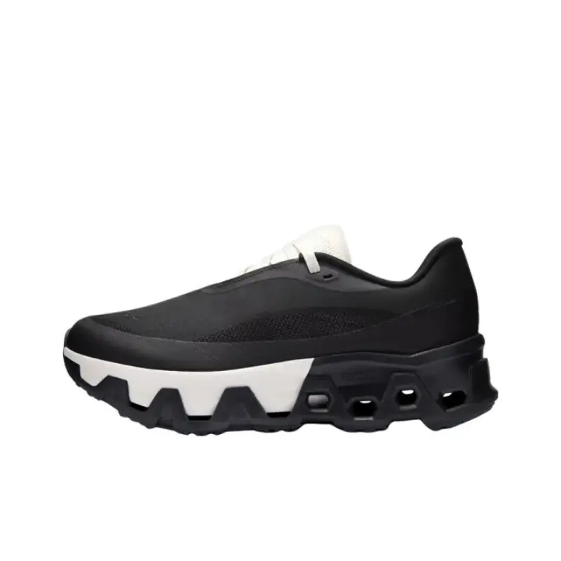 Unisex Black White Two Tone Slip On Running Sneakers, Hollow Wave Chunky Thick Cushion Shock Absorb Athletic Trainers, Stretch Breathable Mesh Lightweight Walking Gym Shoes For Daily Commute Men Women