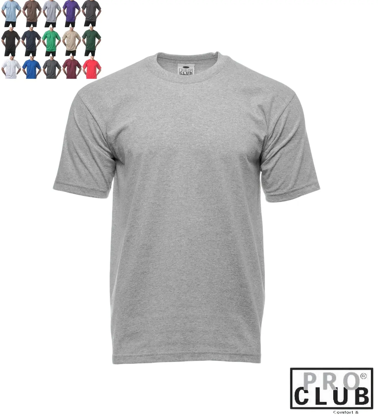 Pro Club Men's Heavyweight Short Sleeve Crew Neck Round Neck Cotton Tops - Durable, Baggy Hip Hop Streetwear Casual Tee, Loose Harem Fit, All Colors, Summer Menswear, Ribbed, Oversize, Comfortable, Shortsleeve, Everyday Shirt, Classic, Polyester
