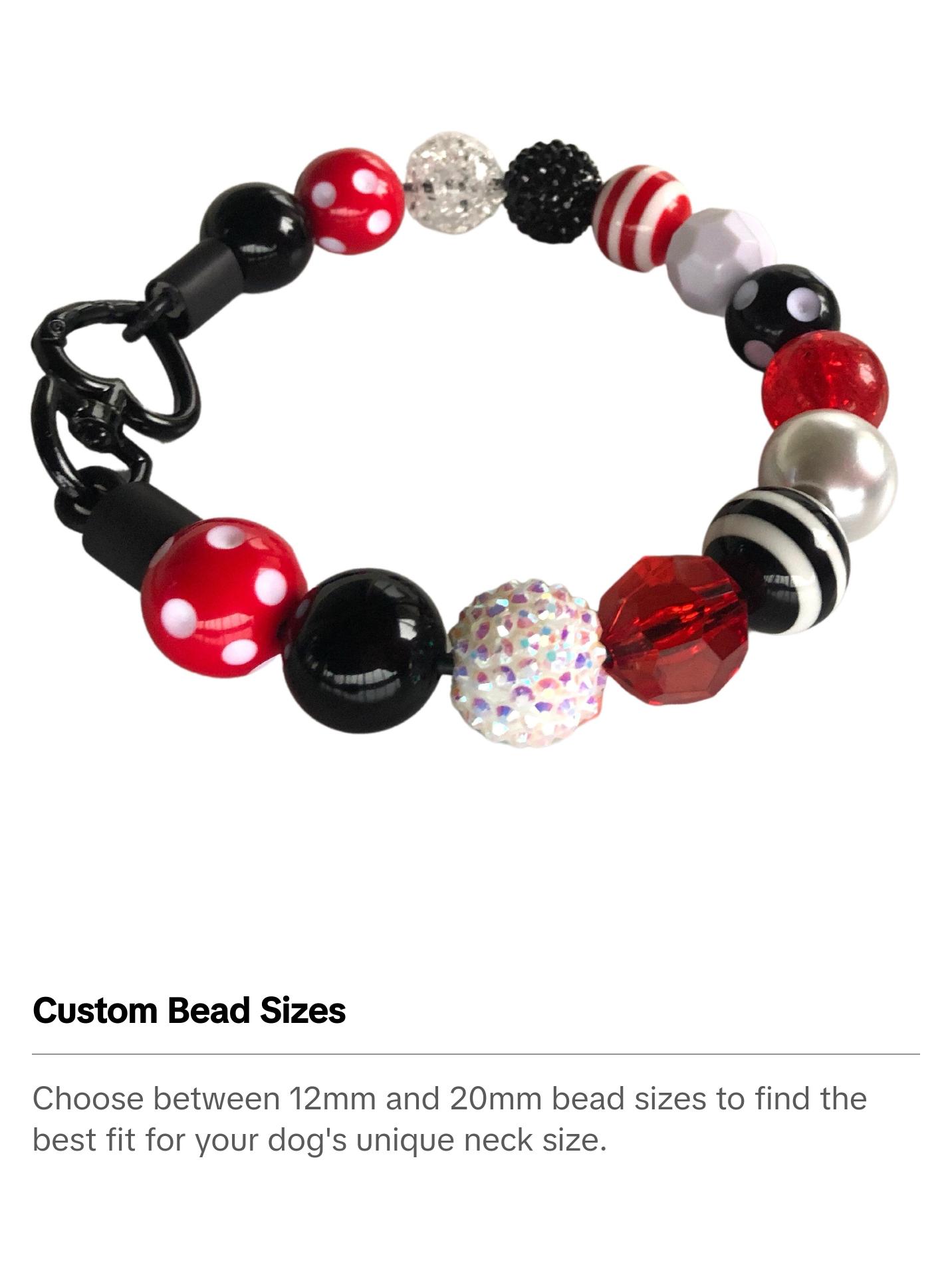 Ladybug Beaded Dog Collar | Durable Dog Necklace | Red, Black, & White | 20mm or 12mm Beads| Pearl Jewelry for Pets | Custom Bead Collars