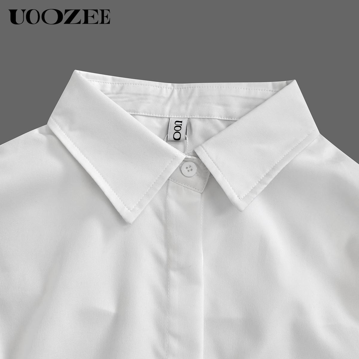 UOOZEE Women's Oversized Fit Multi-Colored Lapel Shirt Tops for All Seasons Loose Simple Polyester Versatile Commuting Suitable for Various Occasions Soft Cotton Blend Chic Blouse Casual