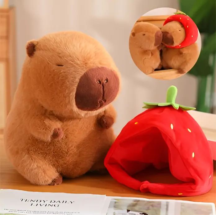 Capybara Strawberry Plush Toy, Stuffed Animal Gift, Soft Huggable, Soft & Comfy Plush Toy, Birthday & Holiday Gift for Boys & Girls, Cute Simulation Capybara Stuffed Toy, Stuffed Animal Realistic, Super Soft Fluffy