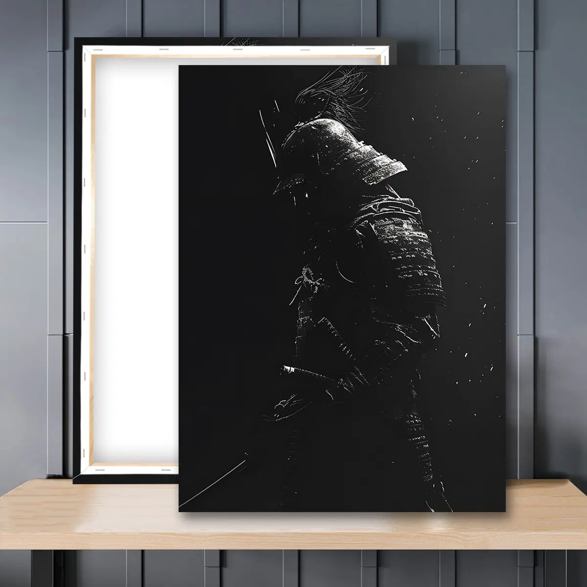 1pc Wooden Framed, Black Samurai Posters And Prints, Art Work For Wall Decor, Samurai Black Wall Art Canvas Painting, Black Samurai Warrior Japanese Art Poster Print Wall Pictures, Ideal For Bedroom, Office, Living Room, Home Decor