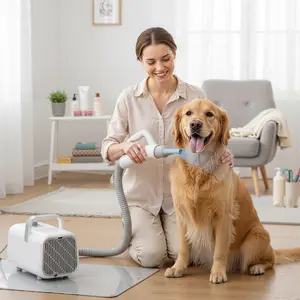 Blower Pet Hair Dryer with Adjustable Wind Speed & Heater Temperature, High Velocity Large Dog Hair Grooming Blower, 4 Nozzles, 6.5ft Cord for Dog Hair Force Blower