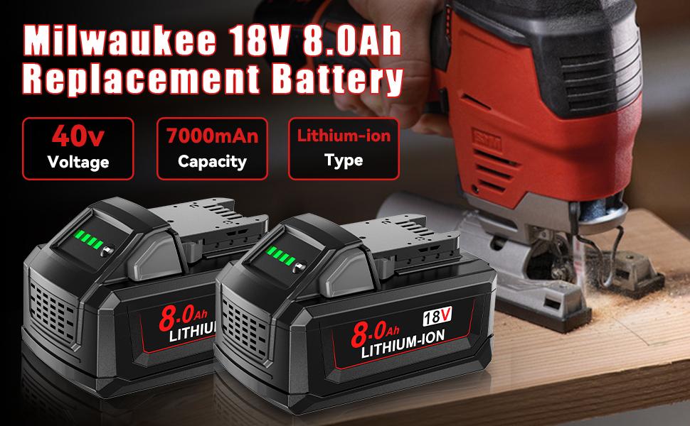 2/4-Pack 18V 8.0Ah M18 Battery Replacement for Milwaukee - High-Capacity Lithium-Ion with USB Charging, Compatible with 48-11-1850/1840/1852/1815 & More Cordless Power Tools Outdoorfun