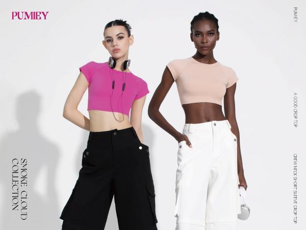 PUMIEY White Crop Top Crew Neck T Shirt Women's Short Sleeve Sexy Tee, Great Style with light blue jean shorts PUMIEY White Crop Top Crew Neck T Shirt Women's Short Sleeve Sexy Tee, Great Style with light blue jean shorts