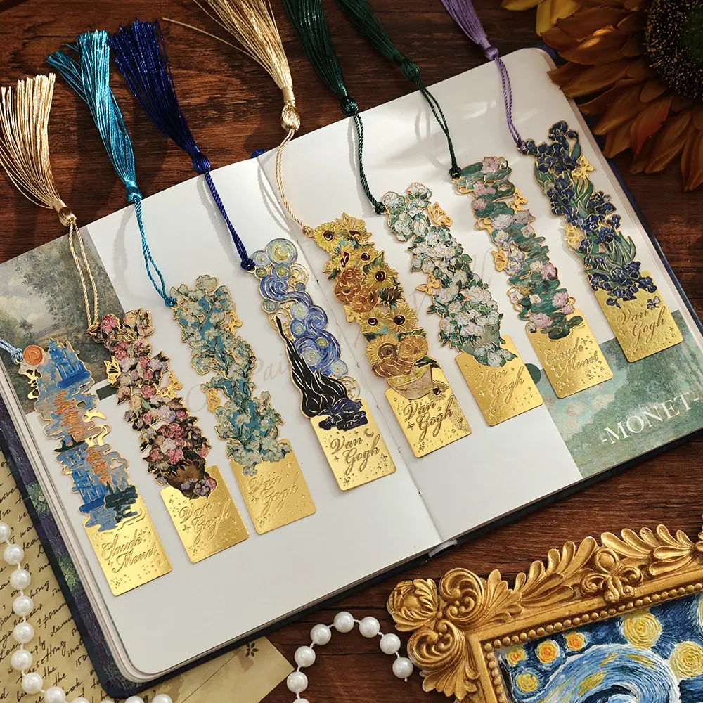 Gold Metal Bookmark Set with Tassel, Van Gogh and Monet Famous Oil Painting  for Book Lovers, Readers, Students, Teachers,  Birthday  Gifts。 A Perfect Gift for Readers and Teachers,book accessories for home&office& school
