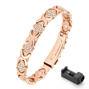 Copper Bracelets for Women, Ultra Strength Magnetic Therapy Bracelet with Neodymium Magnets & Sparkling Cubic Zirconia, Adjustable, Infinite Clover Jewelry Gift