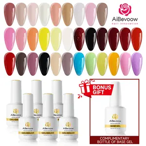 AiBevoow 15ml Gel Polish Set - 6Colors Gel Polish Kit with Base Top Coat Pink Red Blue Purple Brown Yellow Green Black White Nails Gifts for Women Bonus Base Top Gel