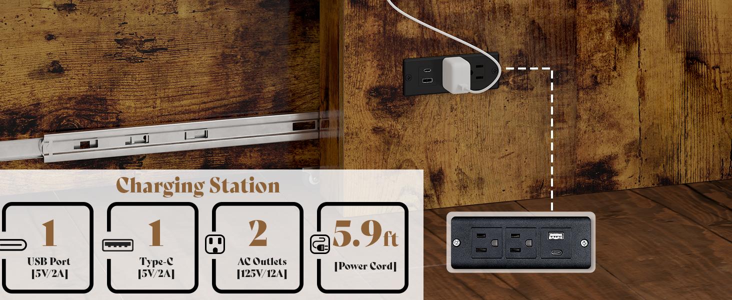 [Ships in 2 Boxes] VanAcc Murphy Bed, Farmhouse Cabinet Bed Frame with Charging Station and Storage Drawer for Bedroom/Office/Guest Room