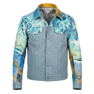 Kashani Powder Blue Ocean Painted Leather Jacket