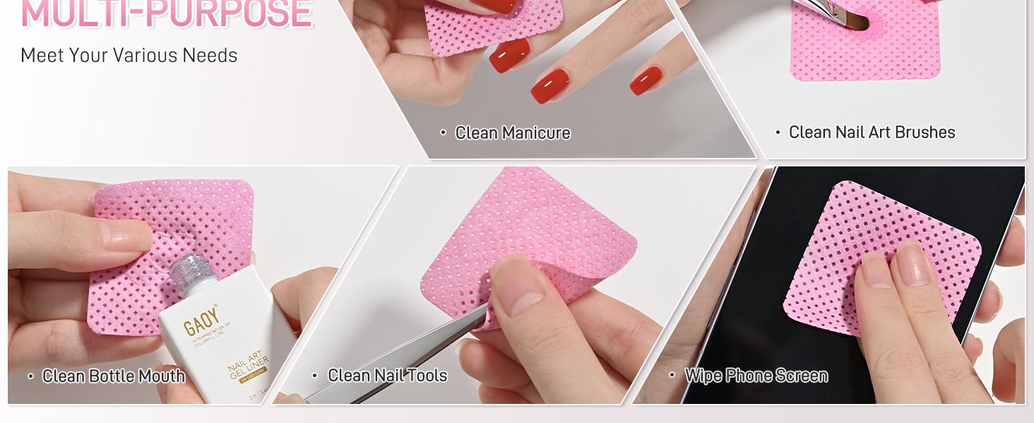 GAOY Lint Free Nail Wipes, 400 Pcs Nail Polish Remover Pads, Non-Woven Cotton Pads Gel Cleaning Wipes, Manicure Supplies for Professional Salon and DIY Art