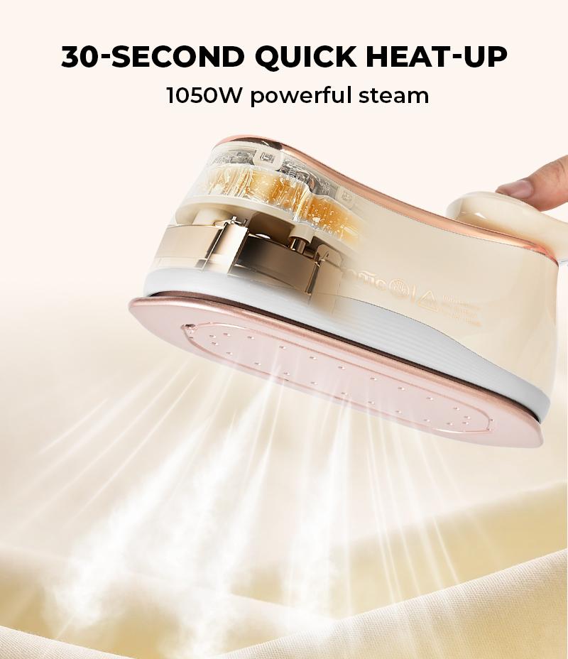 PUKOMC Wrinkle-free in seconds! This compact 1200W powerhouse heats in 10s, featuring dual-mode use, a 160ml tank, and a ceramic panel. Ideal for travel portable clothing steamer iron