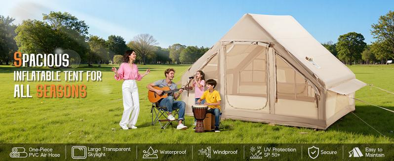 AMERLIFE Inflatable Tent for Camping, Large Blow Up Tent with Easy Setup Pump, Skylight, Stove Jack, Doors, Waterproof Oxford Outdoor Cabin, Ideal for Family, Emergency Shelter, Glamping