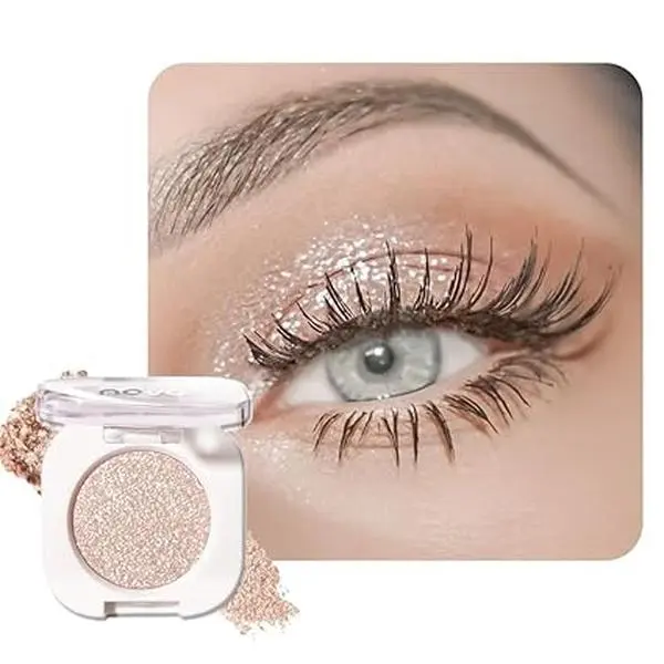 Ultra-Fine Pressed Pigment Champagne Glow Eyeshadow for Older Women – Lightweight, Highly Blendable FormulaPearl White Silver Glitter Shimmer Finish Eye Shadow