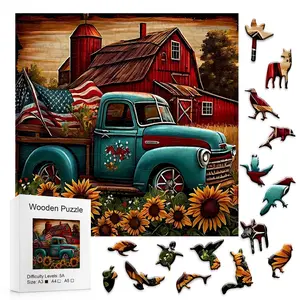 Adult Puzzle Toy Popular American Country Style Vintage Pickup Wooden Puzzle 4A Level High Difficulty A4 Size Irregular Animal Pieces Stress Relief Home Decoration Family Gift Rich Colors Crafts Blocks