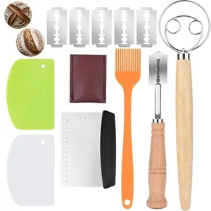 Danish Dough with Sourdough Scoring Tool-Bread Whisk Set of 6 Pieces-Dough Hook,Dutch Whisk,Bread Lame,Bench Scraper & Pastry Brush Bread Making Tools and Baking Supplies